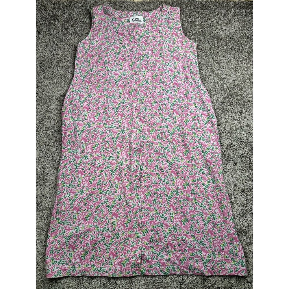 Vintage Lilly Pulitzer M 10-12 Pink Heart Floral Shift Dress Sleeveless Cotton